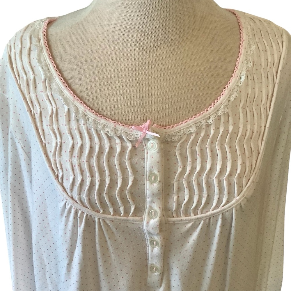 Miss Elaine Pink Polka Dot Long Sleeve Nightgown